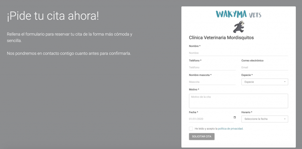 Reserva de cita de clientes con Wakyma Vets Reserva de cita de clientes con Wakyma Vets