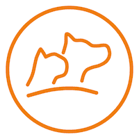 Logo de Wakyma con siluetas de un gato y un perro en estilo minimalista naranja.