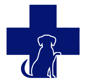 Imagen de un perro con símbolo de cruz médica, representando innovación en cuidado animal.