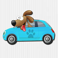 Automóvil con mascota y tecnología para el cuidado animal.