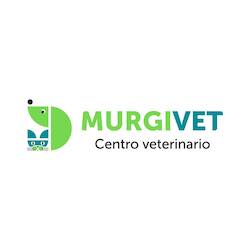 Centro veterinario MurgiVet con logotipo de mascota verde y azul.