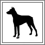 Silueta de un perro en negro sobre fondo blanco, símbolo de cuidado animal.