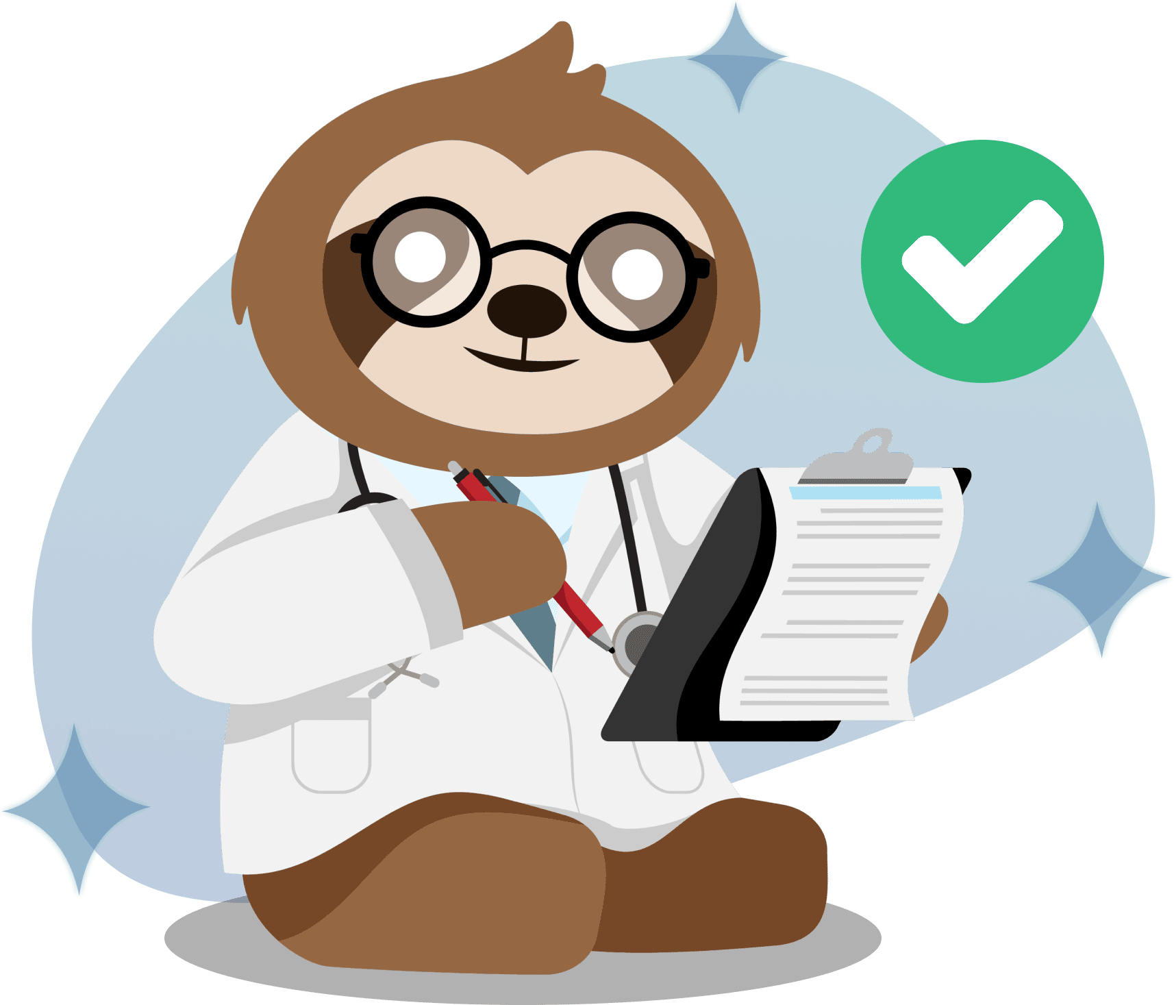 Veterinario con gafas y bata revisando a una mascota con tecnología avanzada.